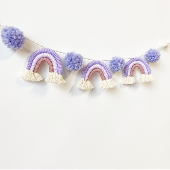 Macrame Rainbow Garland Baby Shower Garland Decor Baby Room Decor Pastel Purple - Picture 2 of 3